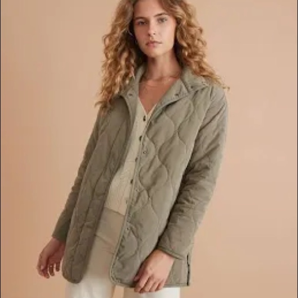 Kim Roger snap up quilted jacket with contrasting plaid interior szM